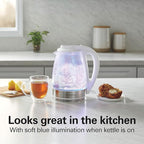 Hamilton Beach 1.7L Electric Tea Kettle, Water Boiler & Heater, LED Indicator, Built-In Mesh Filter, Auto-Shutoff & Boil-Dry Protection, Cordless Serving, Iridescent Clear Glass (41055)