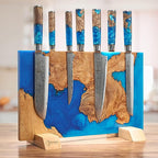 SENKEN "Tsunami" Extra Large Magnetic Knife Block - Holds Up to 16 Knives - Knife Block without Knives, Universal Knife Holder, Beautiful Blue Resin & Natural Wood Blend ("Tsunami" Blue Resin Blend)