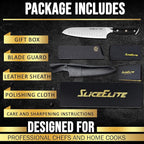 SliceElite Slice Series Santoku Knife 7 Inch High Carbon German Steel Blade Pakkawood Handle Dual Sheaths Kitchen Knife for Meat Cutting Chopping Chefs Cooking Tool Sharp Vegetable BBQ Knife Gift