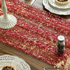 Artoid Mode Red Gold Gauze Table Runner 120 Inch 10FT, Glitter Metallic Foil Sheer Dining Wedding Anniversary Holiday Table Decor for Home Party