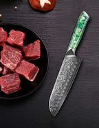 Santoku Knife - 7 inch - Xuan Series - VG10 Damascus Steel Kitchen Knife - Resin Handle (Jade Green)
