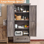 AMERLIFE 2 Pcs Farmhouse Kitchen Pantry Cabinet, 72" Tall Storage Cabinet with Adjustable Shelves & Barn Doors & Drawer, Freestanding Kitchen Cupboard for Dining Room, Living Room, Rustic Grey