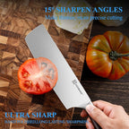 KEEMAKE Nakiri Knife 7 Inch - Sharp Meat Cleaver with High Carbon Stainless Steel Blade, Japanese Kitchen Vegetable Cooking Knife with Ergonomic Pakkawood Handle and Gift Box Included