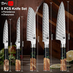 Japanese Knife Set 5 PCS, Damascus High Carbon Stainless Steel Chef Knife Set for Cooking, Kitchen Knives with Gift Box and Resin Wood Handle, Ideal Gift for Men and Women
