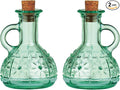 Bormioli Rocco Set Of 2 Country Home Olivia Oil Bottle, 7-ounce Cruet With All Natural Cork Lid, Blue-green Tinted Star Glass, Elegant And Floral Design, Made In Italy.