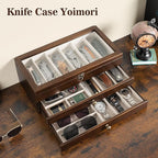 Knives Display Box, 3-Layer Pocket Knives Box Display & Storage Knives, Solid Wood Knives Box for Collections, Gift for Boyfriend Fathers Day Birthday Gifts(Walnut)