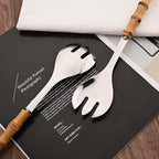 Serving Spoon and Fork Set, 304 Stainless Steel Serving Utensils with Natural Bamboo Handle, 10" Long Handle Serving Set for Kitchen Party Buffet, 4 Pieces / 2 of Each