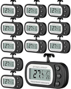 Frienda 12 Pack Black Digital Fridge Thermometer Waterproof Refrigerator and Freezer Room Max/min Record Function LCD Screen Refrigerator Thermometer with Hook and Magnetic Back for Home