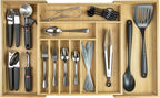 KitchenEdge Premium Silverware, Flatware and Utensil Organizer for Kitchen Drawers, Food-Safe Contract Grade, Expandable from 16 to 28 In, Natural Bamboo
