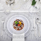 bUCLA 350PCS Silver Plastic Dinnerware Set - Silver Plates Disposable Lace Design for 50 Guests Include 100 Plates,50 Forks,50 Knives,50 Spoons,50Cups,50 Napkins,Ideal for Party,Wedding&Christmas
