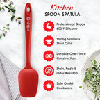 Silicone Spoon Spatula - 600ºF Heat-Resistant Non-Stick Rubber Spoonula | Use as Silicone Kitchen Scraper Utensil - Baking and Cooking Strong Stainless Steel Core | UpGood Kitchen Utensils, (Red)