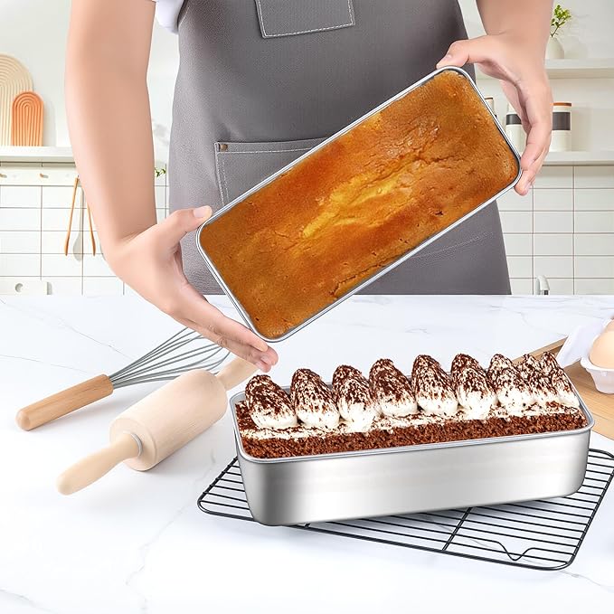 LIANYU 3 Pack Loaf Pans for Baking Bread 12 x 5 Inch, Stainless Steel Large Baking Pans Set, Deep Meatloaf Pans for Homemade Bread, Cakes, Sandwich, Solid & Durable, Dishwasher Safe