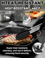 Anaeat Non-Stick Silicone Locking Tong - Stainless Steel 12" Kitchen Food Tongs with Non-Slip Silicone Tips and Grip for Cooking, Baking and BBQ - Heat Resistant up to 480°F (Black)