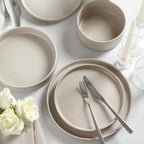 Stone Lain Haven Modern Stoneware 4 Piece Pasta Bowl Sets, Dish Set for 4, Reactive Glaze Beige
