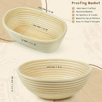 2 Pack 10-Inch Oval Banneton Proofing Basket Set, Sourdough Making Kit, Brotform for Artisan Bread, Includes Danish Dough Whisk, Scoring Lame, Scrapers, Sling & Cleaning Brush