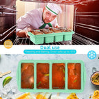 Silicone Freezer Tray With Lid - Silicone Freezer Food Molds- Large Ice Cube Tray,Silicone Freezer Container,Freeze & Store Soup, Sauce, Broth,Leftovers - Makes 4 Perfect 1 Cup