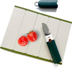 5-in-1 Small Cutting Board Set，Multifunctional Travel Stainless Steel Fruit Knife with cover，Outdoor Portable Peeling Fruit Potato Peeler for Travel, Camping, Kitchen (green)