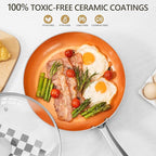MICHELANGELO Copper Frying Pan Set with Lid, 8" & 10" Nonstick Skillets with Lids, Non Stick Frying Pans Set, Ceramic Non Toxic Fry Pans, Induction Compatible