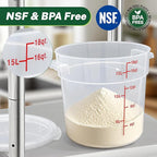 Round Food Storage Container with Lid，18 Qt Translucent， Commercial 4 Pack of – NSF Listed, BPA-Free, Polypropylene, Non-Stick， Scale, with Labels & Measuring Cups