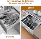 NIUXX Knife Drawer Organizer, Large Capacity In-Drawer Knife Block Set Holds 20 Knives and 1 Sharpening Steel (Not Included), Suitable for Knife Organizer for Kitchen Drawer