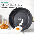 GiPP Non Stick Frying Pan Set - 8" 9.5" 11" Granite Nonstick Skillets, Non Toxic, Omelette Pan with Stay Cool Handle, Induction Compatible, PFAS/PTFE/PFOA Free, Grey