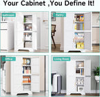 SISESOL White Storage Cabinet with 4 Doors and 2 Adjustable Shelves,Farmhouse Food Pantry Cabinets,Small Bathroom Cabinet,4 Tier Metal Storage Cabinets for Home Kitchen,Dining/Living/Laundry/Room