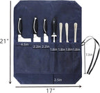 Knife Bag, Heavy Duty 16oz Waxed Canvas 7-Slots Knife Roll Storage Bag, Blue