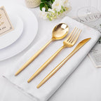 PULOTE 300PCS Gold Plastic Silverware Set Disposable - Heavy Duty Gold Utensils Set - Plastic Cutlery Disposable - Include 100 Knives, 100 Forks, 100 Spoons for Party & Wedding