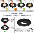 TeamFar Mixing Bowls, 6 PCS Stainless Steel Nesting Salad Bowl with Lids & 3 Graters, For Kitchen Cooking Serving Prepping, Airtight & Non-Slip, Size 4.6/3.5/2/1.5/1/0.7 QT, Black