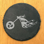 Ride The Fire: Flaming Chopper Motorcycle Coasters - Round Slate - Set of 8