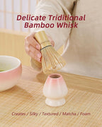 ZENS Pink Matcha Set, 6pcs Matcha Kit Includes Ceramic Bowl, Handcrafted Bamboo Whisk and Chasen Holder, Scoop, 304 Sifter & Tea Mat, Matcha Whisk Set Gift for Matcha Lovers
