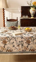 ISAENNE Designer Vintage Linen Rectangular Tablecloth,Floral and Bird Pattern Elegant Table Cloth,Fall Wrinkle Resistant Decor Tablecloths for Dining Kitchen Party Christmas,55"*87"-Murad A