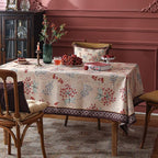 patdrea Designer French Linen Long Tablecloth for Rectangle Table,Vintage Red Floral Tablecloths,Dacorative Cover for Kitchen Dining,Tea Party,Christmas,Thanksgiving,Holiday,63"x87"-Newmari
