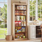 70.8" Tall Farmhouse Bookshelf with Glass Doors, Modular Bookcase with 6-Tier Adjustable Shelves, Large Storage Cabinet for Kitchen, Living Room, Brown, Set of 2