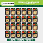 Freshware Meal Prep Containers [15 Pack] 2 Compartment with Lids, Food Storage Containers, Bento Box, BPA Free, Stackable, Microwave/Dishwasher/Freezer Safe (28 oz), Black