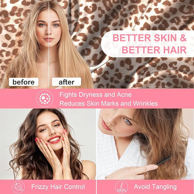 Mulberry Silk Pillow Cases Standard Size with Hidden Zipper, Ultra Smooth and Soft Breathable Cooling Silk Satin Pillowcase for Hair and Skin, Gifts for Women Men (Leopard Beige, 20x26 Inches, 1 Pack)