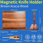 XYJ Extra Large Magnetic Knife Block Acacia Wood Knife Set Holder Stand With Stronge Magnetic Strip Kitchen Knives Storage Rack Organizer Tools No Drilling