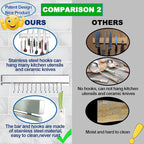 Strong Magnetic Knife Holder for Wall, 17 Inch No-Drill Knife Strip with 12 Hooks & Adhesive, Holds Kitchen Utensils & Tools - YIIYIIN