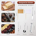 35 Pcs Cheese Butter Spreader Knives Set Charcuterie Accessories Stainless Steel Spreader Knives Charcuterie Boards Utensils Mini Serving Tongs Spoons and Forks for Pastry Making