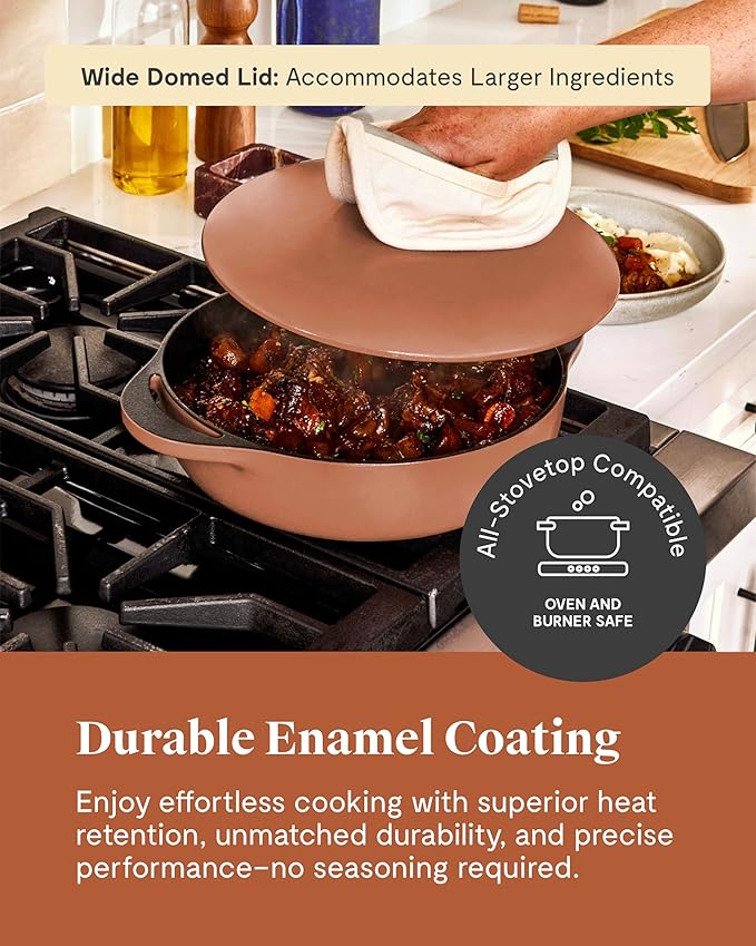 Caraway Enameled Cast Iron Braiser - 3.5 qt Braiser Pan - 3 Layer Enamel Coating - No Seasoning Required - Compatible With All Stovetops - Oven Safe - Free From Forever Chemicals - Cream