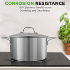 NutriChef 6-Quart Stainless Steel Stockpot – 18/8 Food Grade Heavy-Duty Induction-Compatible Pot with See-Through Lid, Ideal for Stews, Broths, Simmering & Soups, Dishwasher Safe – NCSP6