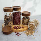 2PCS Small Glass Storage Jars with Airtight Lids, 19.3 fl oz (560ml) coffee container with Wooden Lid, Glass Pantry Canister for Beans, Rice, Sugar and etc