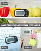 Frienda 12 Pack Black and White Digital Fridge Thermometer Waterproof Refrigerator and Freezer Room Max/min Record Function LCD Screen Refrigerator Thermometer with Hook and Magnetic Back for Home