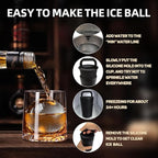 Clear Ice Cube Maker Tray – 2.5 Inch Large Round Ice Ball Mold, Stainless Steel & Silicone, Slow Melting Clear Sphere Ice for Whiskey, Cocktails, and Home Bar Use (Black-1 Pack)