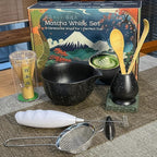 Matcha Whisk Set Incl. Ceramic Bowl With Spout, Whisk (Chasen), Stand, Bamboo Scoop, Sifter, Electric Frother, Tea Towel etc. 9 Pcs Matcha Making Starter Kit, Mottled Black