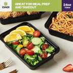 CIAO! Heavy Weight 24oz Injection Molded Microwavable Black Rectangular Food Container With Lid (150/case)