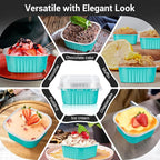 EUSOAR Aluminum Foil Baking Cups with Lids, Blue 10oz 50pcs Creme Brulee Cups, Disposable Ramekins, Muffin Cups for Baking, Square Cupcake Pans, Mini Cake loaf Bread Pans