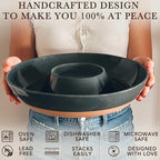 Mora Ceramic Chips and Dip Serving Tray: Large Divided Party Bowl Set for Chips & Salsa, Veggies & Dip, Fruit, Snacks, Entertaining, Hosting, etc. Minimalist Design for the Modern Hostess - Charcoal