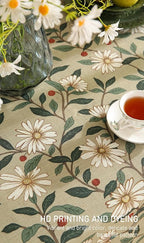 ISAENNE Designer Green Linen Long Rectangle Tablecloth,Floral French Country Indoor Table Cloth,Stain Resistant Home Decor Tablecloths for Dining Kitchen Thanksgiving Party,63"*102"-Brune