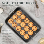 KITESSENSU Nonstick Roasting Pan with Rack 15 x 11 inch - Turkey Roaster Pan for Ovens - Wider Handles & Heavy Duty Construction, Gray